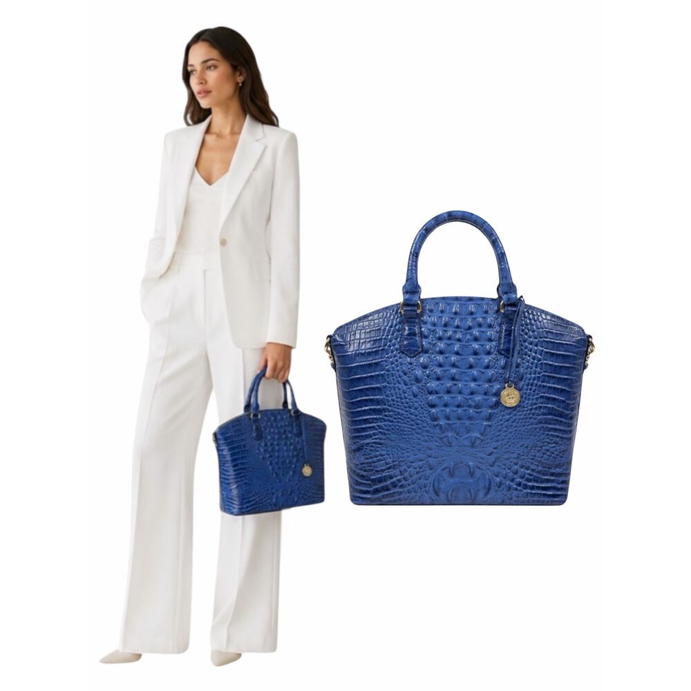 Brahmin Large Duxbury Satchel Bag Melbourne Irish Blue Leather Croc